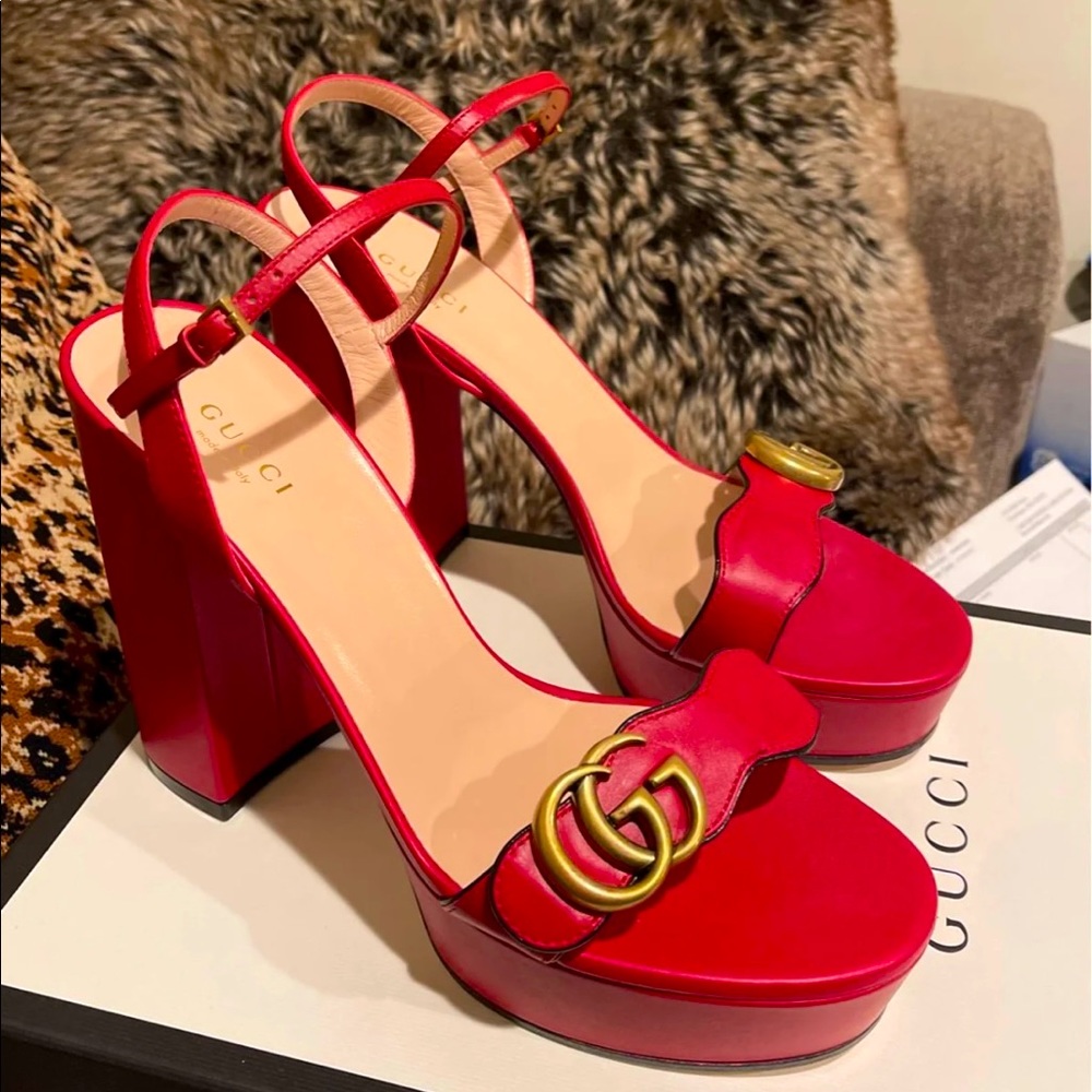 GUCCI GG MARMONT HEEL SANDALS